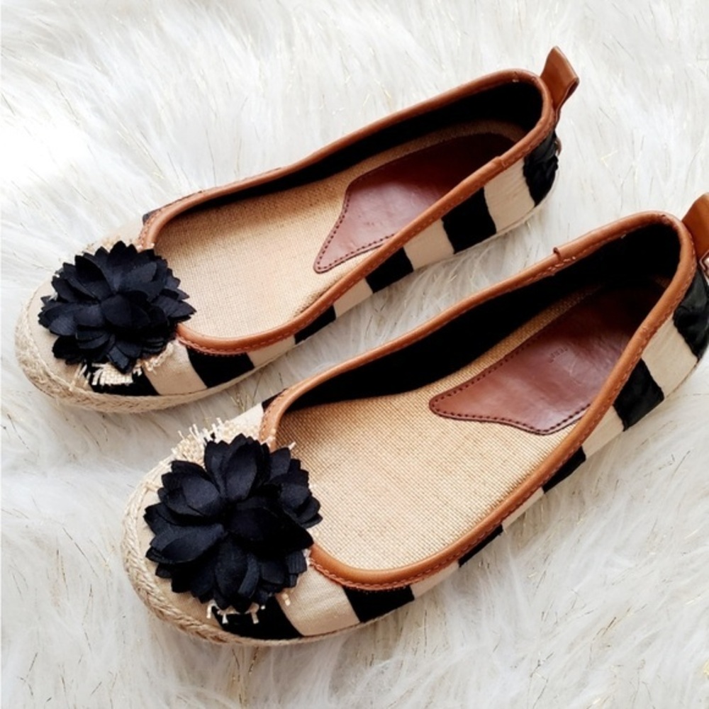 Kim Rogers Black and White Espadrilles with Striped Pattern Size 7.5